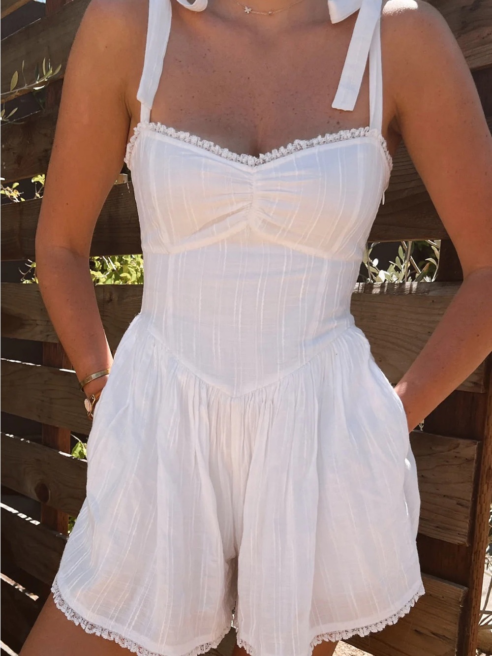 Show Me Your Mumu Regal Romper NWT Size Small White Cottagecore Tie Strap Romper - Picture 2 of 14